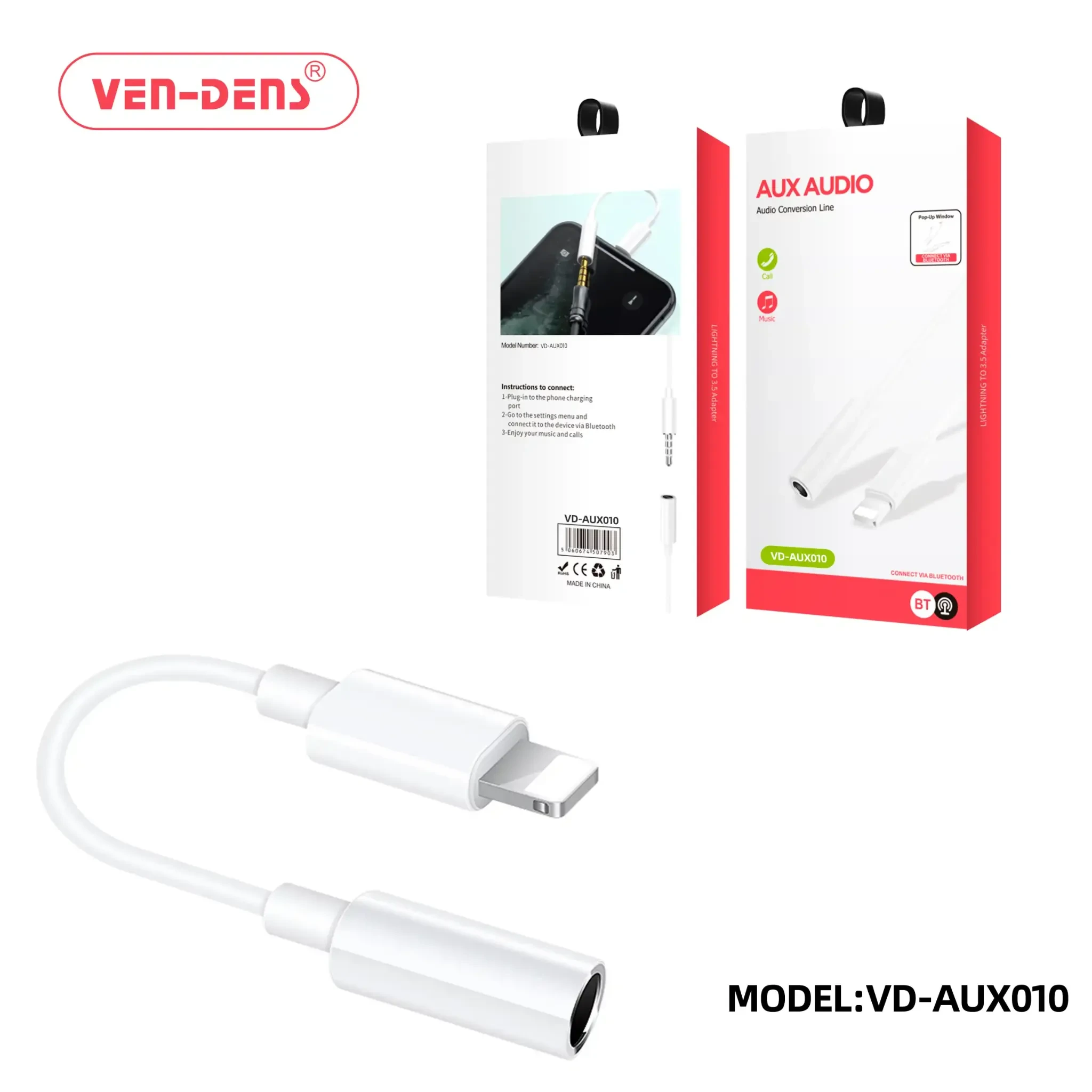 Lightning to 3.5mm Audio Adapter for Wired Earphones | VD-AUX010 by FlashTech Innovation