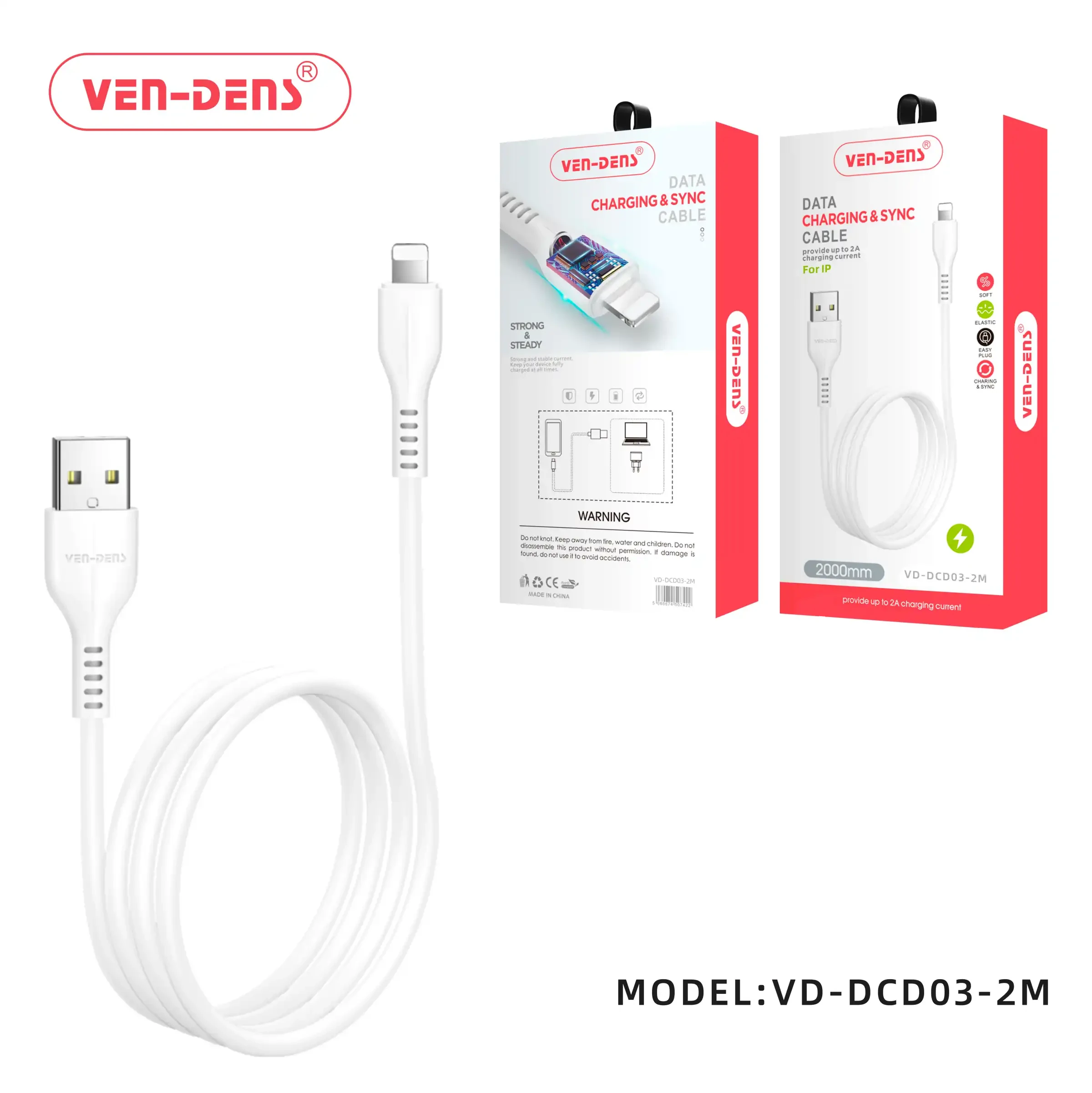 6.5ft USB to Lightning Charging Cable - White image 2