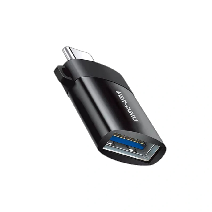Close-up of the VD-OTG004 USB-C to USB 3.0 OTG adapter with aluminium alloy body and compact