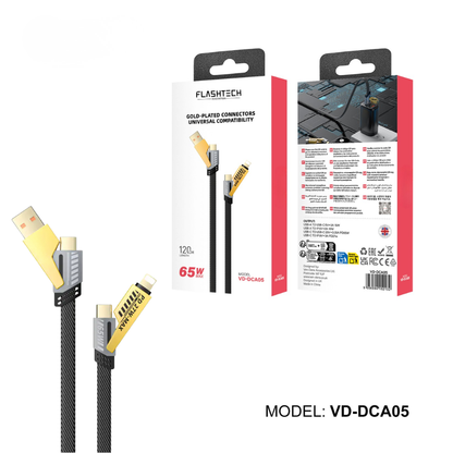 DCA05 fast charging and data cable with 65W USB-C to USB-C support and 27W USB-C to Lightning support