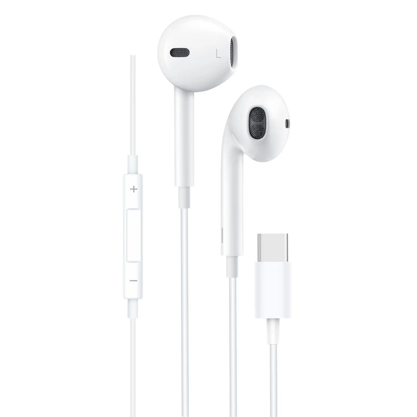 EAR001 white Type-C wired earbuds with 1.2 m cable for calls and music