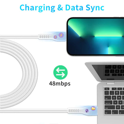 Feature image showing a white Type-C to Lightning cable with charging and data sync graphic