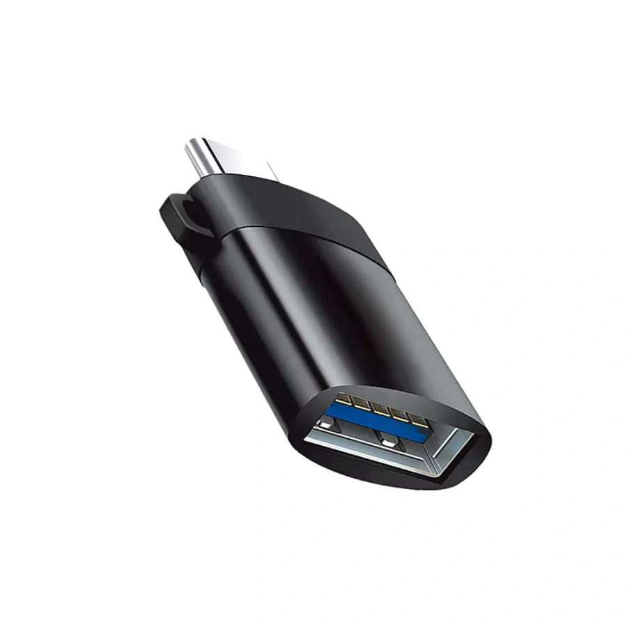 Close-up of the VD-OTG004 USB-C to USB 3.0 OTG adapter with aluminium alloy body and compact