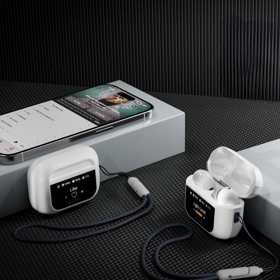 BT-018 wireless earbuds retail packaging with ANC and LED display charging case