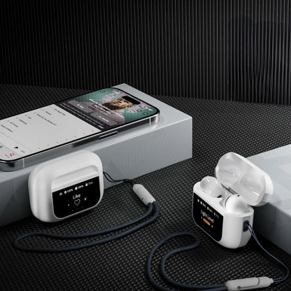 BT-018 wireless earbuds retail packaging with ANC and LED display charging case